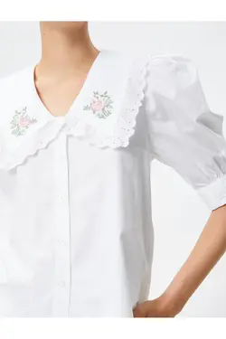 پیراهن یقه نوزاد با آستین بادکنکی و دکمه های گلدوزی شده - یاری شاپ