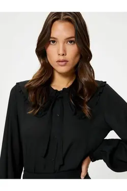 پیراهن یقه نوزاد با جزییات کراوات، شلوار، آستین بادکنکی، دکمه - یاری شاپ