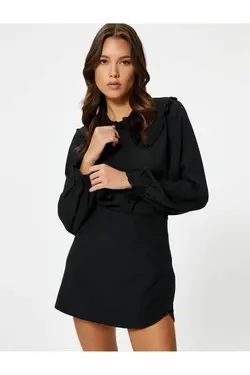 پیراهن یقه نوزاد با جزییات کراوات، شلوار، آستین بادکنکی، دکمه - یاری شاپ