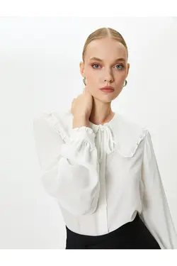 پیراهن یقه نوزاد با جزییات کراوات، شلوار، آستین بادکنکی، دکمه - یاری شاپ