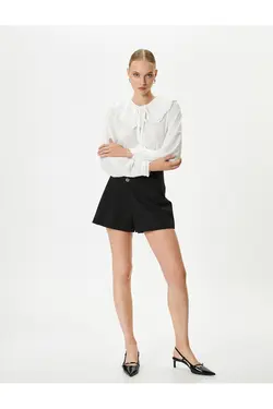 پیراهن یقه نوزاد با جزییات کراوات، شلوار، آستین بادکنکی، دکمه - یاری شاپ