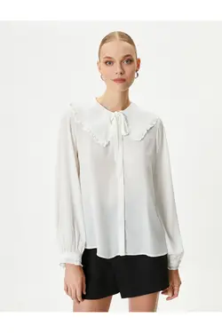 پیراهن یقه نوزاد با جزییات کراوات، شلوار، آستین بادکنکی، دکمه - یاری شاپ