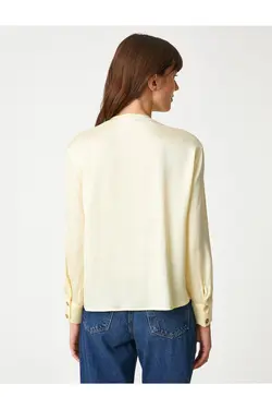 پیراهن یقه وی با دکمه های براق آستین بلند - یاری شاپ