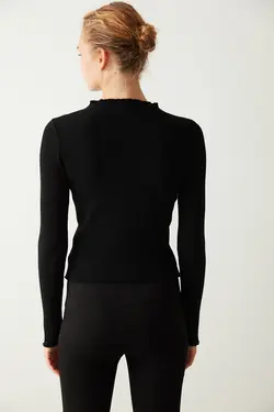 تاپ بافتنی آستین بلند مشکی - یاری شاپ