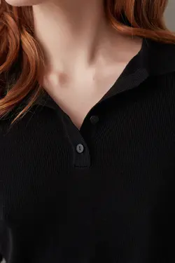 تاپ پیژامه تی شرت یقه بافتنی مشکی - یاری شاپ