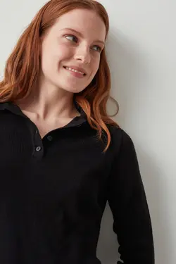 تاپ پیژامه تی شرت یقه بافتنی مشکی - یاری شاپ