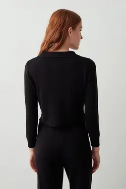 تاپ پیژامه تی شرت یقه بافتنی مشکی - یاری شاپ