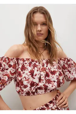 تاپ نخی طرح دار سفید زنانه - یاری شاپ