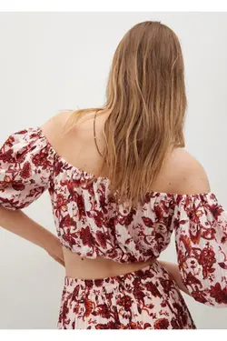 تاپ نخی طرح دار سفید زنانه - یاری شاپ