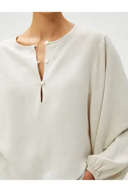 ترکیب کتانی آستین بادکنکی بلوز ریلکس - یاری شاپ