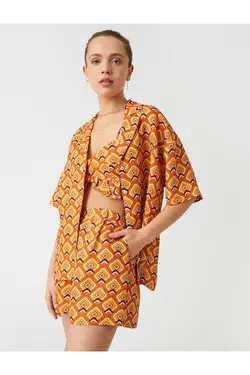 ترکیب کتانی پیراهن آستین کوتاه طرح دار - یاری شاپ