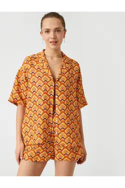 ترکیب کتانی پیراهن آستین کوتاه طرح دار - یاری شاپ