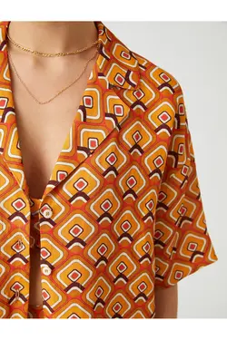 ترکیب کتانی پیراهن آستین کوتاه طرح دار - یاری شاپ