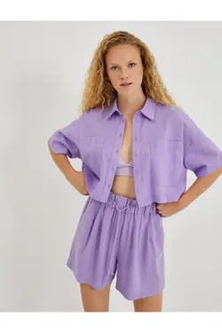 ترکیبی از کتانی پیراهن کراپ سایز بزرگ - یاری شاپ