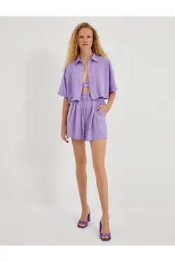 ترکیبی از کتانی پیراهن کراپ سایز بزرگ - یاری شاپ