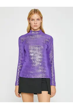 تی شرت آستین بلند یقه بلند ژاکارد - یاری شاپ