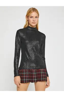 تی شرت آستین بلند یقه بلند ژاکارد - یاری شاپ