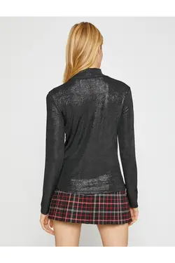 تی شرت آستین بلند یقه بلند ژاکارد - یاری شاپ