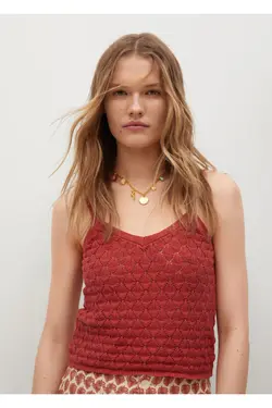 تی شرت بافتنی قرمز کوتاه زنانه - یاری شاپ