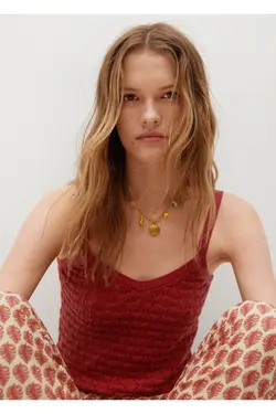 تی شرت بافتنی قرمز کوتاه زنانه - یاری شاپ