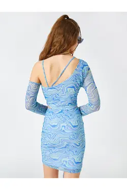 تی شرت برش پنجره آستین بلند طرح هندسی با جزئیات جمع آوری شده جلو - یاری شاپ