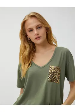 تی شرت پولک دار آستین کوتاه یقه V - یاری شاپ