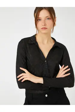 تی شرت شفاف ژاکارد یقه پولو دکمه دار - یاری شاپ