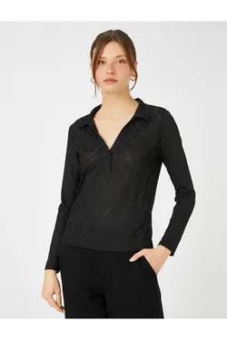 تی شرت شفاف ژاکارد یقه پولو دکمه دار - یاری شاپ