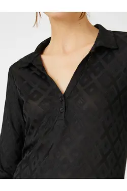 تی شرت شفاف ژاکارد یقه پولو دکمه دار - یاری شاپ