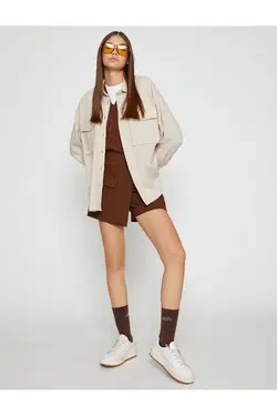 جیب آستین بلند پیراهن سایز بزرگ با جزئیات - یاری شاپ