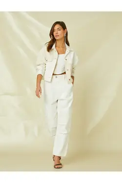 جیب بلوک رنگی ژاکت جین با جزئیات دکمه دار - یاری شاپ