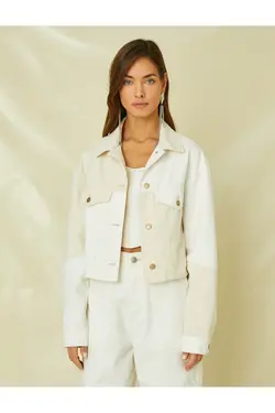 جیب بلوک رنگی ژاکت جین با جزئیات دکمه دار - یاری شاپ