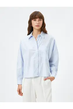 جیب دکمه ای آستین بلند پایه پیراهن با جزئیات - یاری شاپ