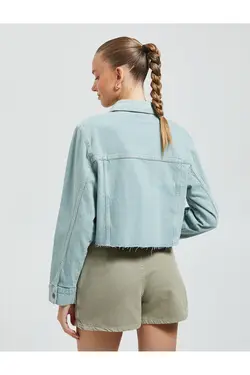 جیب های دوتایی کت جین منگنه پنبه ای با جزئیات - یاری شاپ