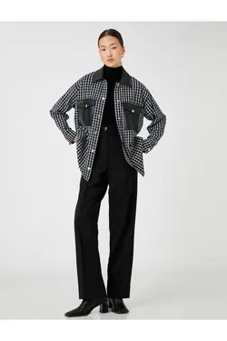 چرم مصنوعی با جزئیات بست جیب کت پیراهن تویید - یاری شاپ