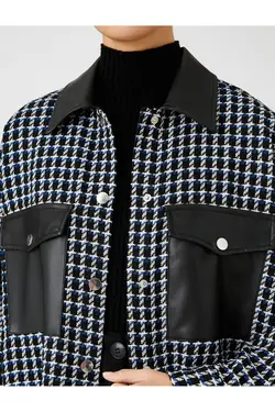 چرم مصنوعی با جزئیات بست جیب کت پیراهن تویید - یاری شاپ