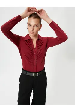 دکمه پیراهن آستین بلند با جزئیات - یاری شاپ