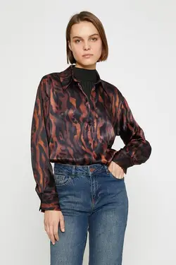 زنانه - پیراهن ساتن طرح دار 3wak60102pw - یاری شاپ