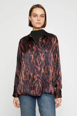 زنانه - پیراهن ساتن طرح دار 3wak60102pw - یاری شاپ