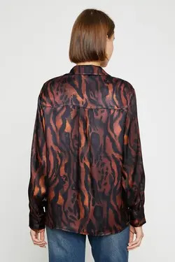 زنانه - پیراهن ساتن طرح دار 3wak60102pw - یاری شاپ