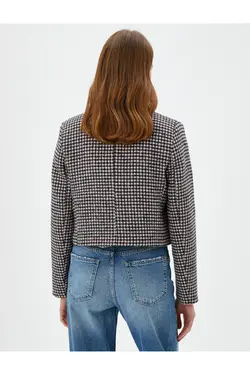 ژاکت Tweed Crop با دکمه های جیب و جزئیات زنجیر - یاری شاپ