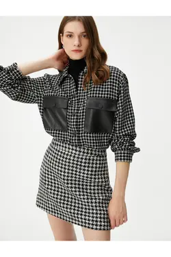 ژاکت Tweed چرم نگاه دقیق جیب دکمه دار - یاری شاپ