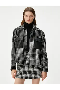 ژاکت Tweed چرم نگاه دقیق جیب دکمه دار - یاری شاپ