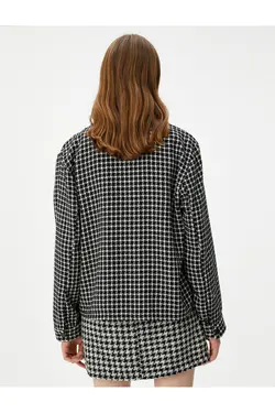 ژاکت Tweed چرم نگاه دقیق جیب دکمه دار - یاری شاپ