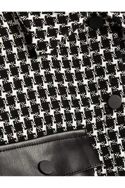 ژاکت Tweed چرم نگاه دقیق جیب دکمه دار - یاری شاپ