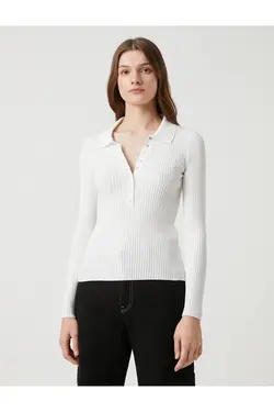 ژاکت بافتنی یقه پولو ژاکت بندکشی آجدار اسنپ برش باریک - یاری شاپ