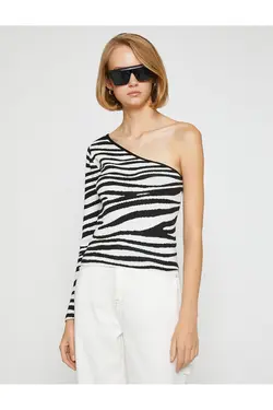 ژاکت بافتنی یک شانه گورخری طرح دار - یاری شاپ