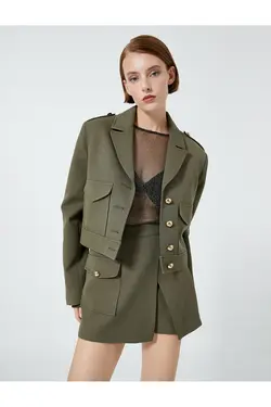 ژاکت برش دکمه جیبی Epaulettes جزئیات - یاری شاپ