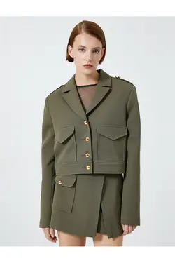 ژاکت برش دکمه جیبی Epaulettes جزئیات - یاری شاپ