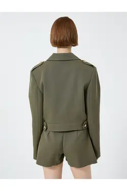 ژاکت برش دکمه جیبی Epaulettes جزئیات - یاری شاپ